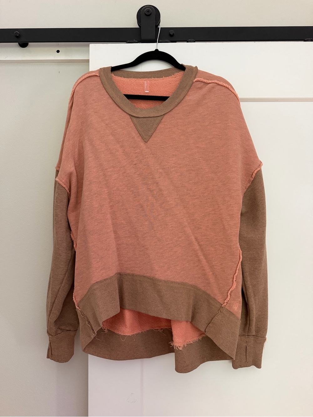 Free People Two-Tone Pink and Tan Crewneck Sweater